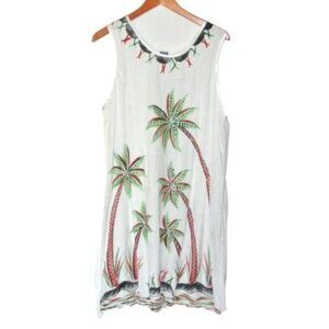 AB White Beach Embroidery Palms‎ Viscose Dress One Size